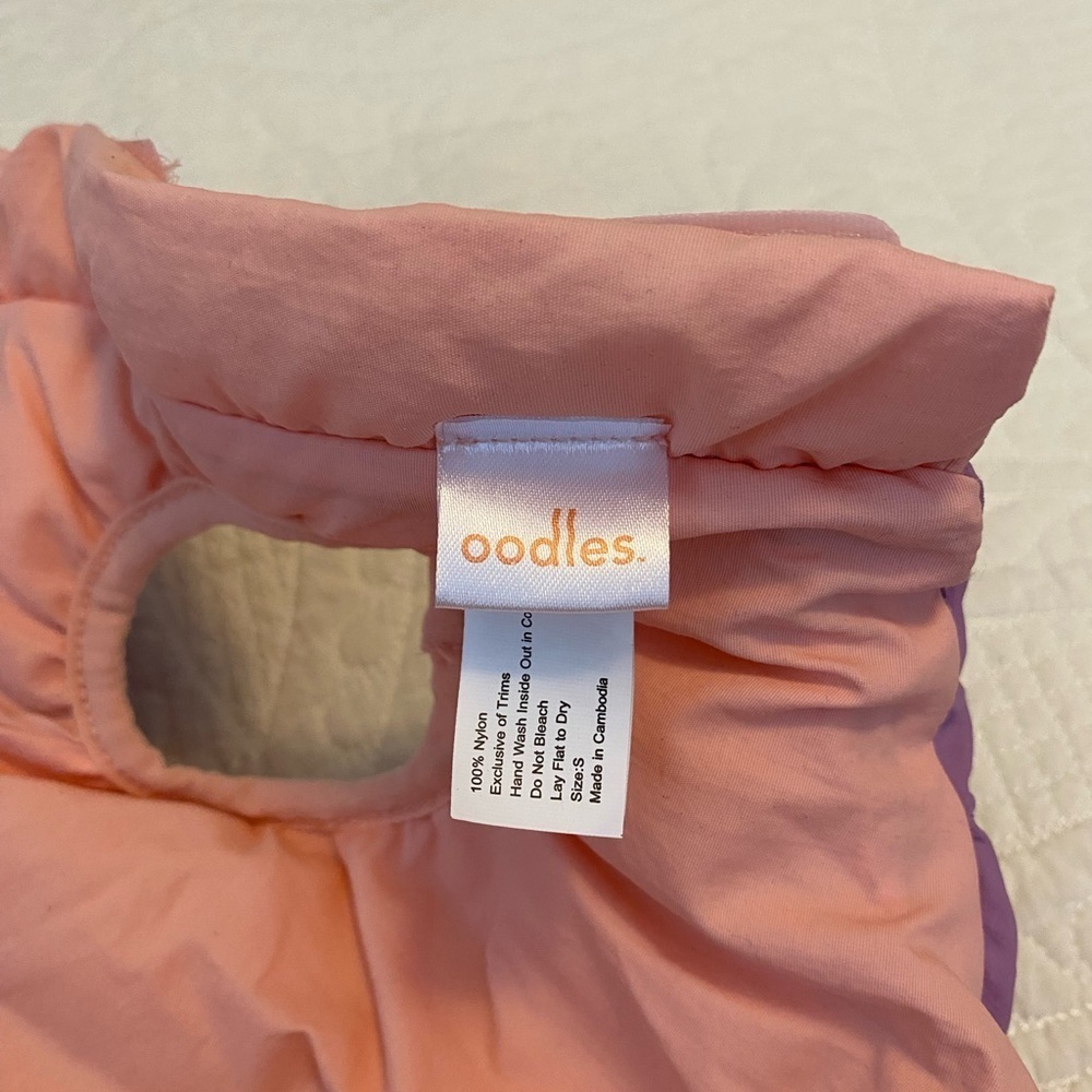 Purple and Pink Puffer Jacket for dogs with a Pull String and Slot For Leash. - Picture 2 of 10